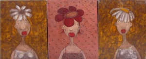 Rolana Čečkauskaitė 
Triptikas „Kaip gėlės“, 2008, drobė, akrilas, aliejus, lakas, 40x90