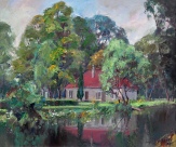 Alvydas Stauskas. Namas prie tvenkinio. 2015, drobė, aliejus, 50x6