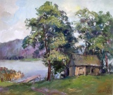 Alvydas Stauskas. Pirtelė prie ežero. 2014, drobė, aliejus, 50x60   