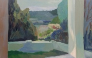 Vaizdas nuo Ugionių Šv Mergelės Marijos ėmimo į dangų bažnyčios laiptų. 2015 dr.al. 60x95 cm