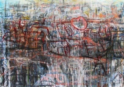 vilniaus gatve, atsiprasau uz tavo vaikyste,2006m,aliejus, drobe, stiklo dazai, 220x280cm